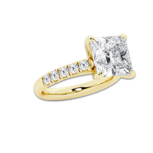 6.55 ctw Princess Lab-Grown Diamond Pave Engagement Ring in 14K Yellow Gold for Women | D Color, VVS1 Clarity, IGI Certified 6.00 ct Center Diamond