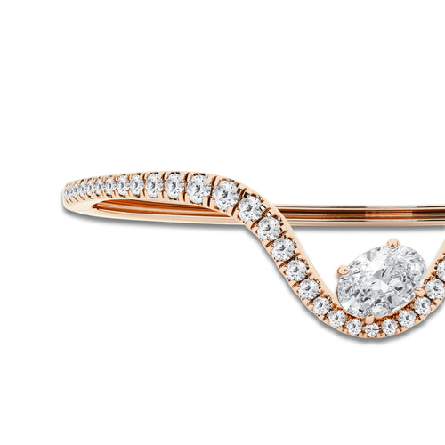4 ctw Oval Lab Grown Diamond Curve Bangle Bracelet - 7 Inches 14K Rose Gold, E, VS1 | IGI Certified, 2 ct Center