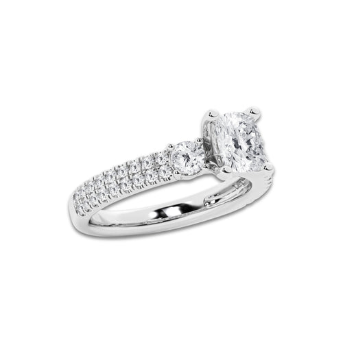 1.71 ctw Elongated Cushion Lab-Grown Diamond Three Stone Double Row Engagement Ring in Platinum for Women | D Color, VVS1 Clarity, IGI Certified 1.00 ct Center Diamond