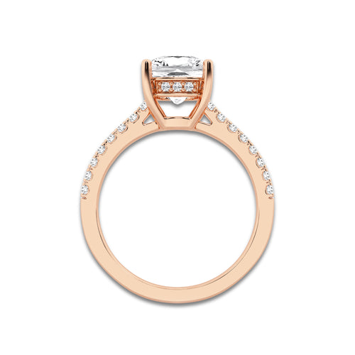 2.23 ctw Cushion Lab-Grown Diamond Hidden Halo Side Stone Engagement Ring in 18K Rose Gold for Women | Colorless D, VVS1 Clarity, IGI Certified 2.00 ct Center Diamond