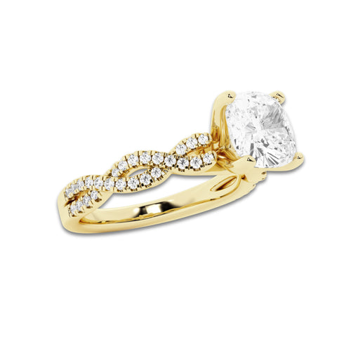 6.29 ctw Cushion Lab-Grown Diamond Twisted Shank Engagement Ring in 14K Yellow Gold for Women | D Color, VVS1 Clarity, IGI Certified 6.00 ct Center Diamond