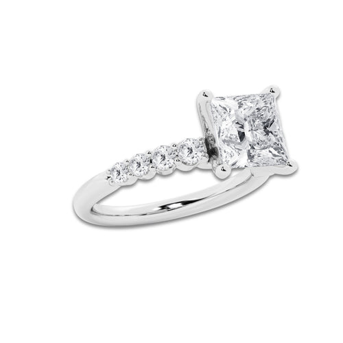 4.16 ctw Princess Lab-Grown Diamond Side Stone Engagement Ring in 14K White Gold for Women | Colorless D, VVS1 Clarity, IGI Certified 3.50 Ct Center Diamond