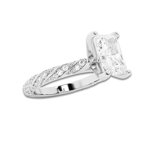 2.44 ctw Radiant Lab-Grown Diamond Twisted Band Engagement Ring in Platinum for Women | Colorless E, VS1 Clarity, IGI Certified 2.00 ct Center Diamond