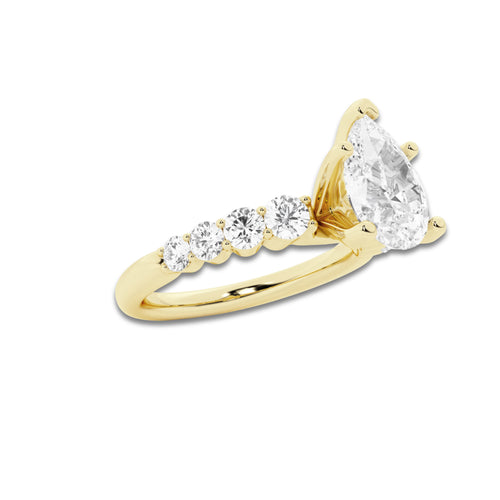 2.54 ctw Pear Lab-Grown Diamond Side Stone Engagement Ring in 14K Yellow Gold for Women | Colorless E, VS1 Clarity, IGI Certified 2.00 Ct Center Diamond
