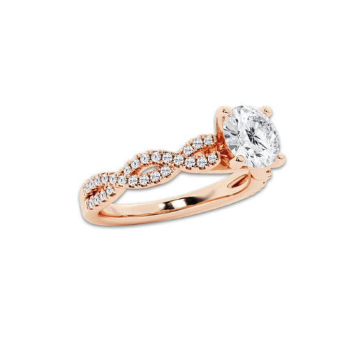 1.00 ctw Round Lab-Grown Diamond Twisted Shank Engagement Ring in 14K Rose Gold for Women | E Color, VS1 Clarity, Not Certified 0.75 ct Center Diamond