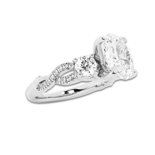 1.98 ctw Oval Lab-Grown Diamond Side Stone Engagement Ring in 14K White Gold for Women | Colorless D, VVS1 Clarity, IGI Certified 1.50 ct Center Diamond