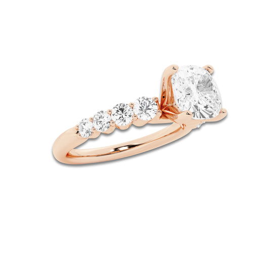 2.54 ctw Cushion Lab-Grown Diamond Side Stone Engagement Ring in 14K Rose Gold for Women | Colorless E, VS1 Clarity, IGI Certified 2.00 Ct Center Diamond