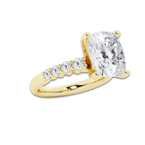 8.66 Ct Elongated Cushion Lab-Grown Diamond Half Eternity Engagement Ring in 14K Yellow Gold for Female, Colorless (D), VVS1 Clarity | IGI Certified, 8.00 Ct Center Diamond