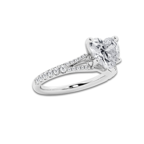 3.33 ctw Heart Lab-Grown Diamond Split Shank Side Stone Engagement Ring in 14K White Gold for Women | Colorless E, VS1 Clarity, IGI Certified 3.00 ct Center Diamond