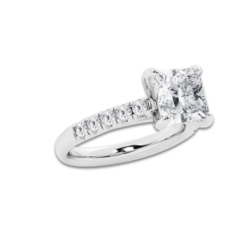 3.93 ctw Princess Lab-Grown Diamond Pave Engagement Ring in 14K White Gold for Women | E Color, VS1 Clarity, IGI Certified 3.50 ct Center Diamond
