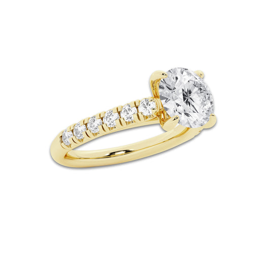 2.40 ctw Round Lab-Grown Diamond Pave Engagement Ring in 14K Yellow Gold for Women | E Color, VS1 Clarity, IGI Certified 2.00 ct Center Diamond