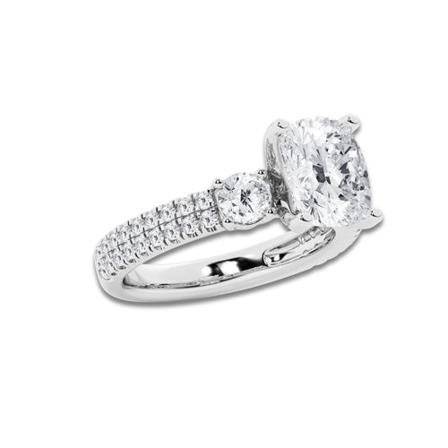 5.96 ctw Elongated Cushion Lab-Grown Diamond Three Stone Double Row Engagement Ring in 14K White Gold for Women | E Color, VS1 Clarity, IGI Certified 5.00 ct Center Diamond