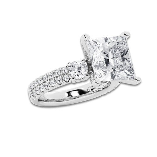 8.96 ctw Princess Lab-Grown Diamond Three Stone Double Row Engagement Ring in Platinum for Women | E Color, VS1 Clarity, IGI Certified 8.00 ct Center Diamond