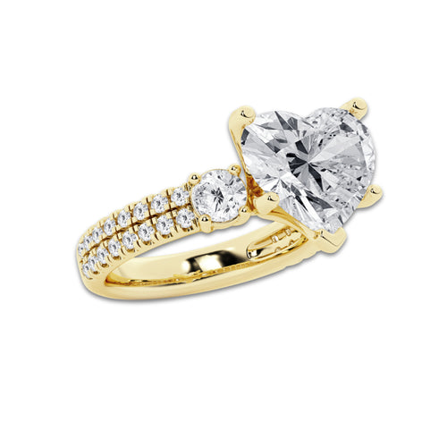 6.96 ctw Heart Lab-Grown Diamond Three Stone Double Row Engagement Ring in 14K Yellow Gold for Women | E Color, VS1 Clarity, IGI Certified 6.00 ct Center Diamond