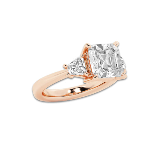 Theia 5 3/4 ctw Asscher Lab Grown Diamond Side Stone Engagement Ring 18K Rose Gold, E, VS1 | IGI Certified, 5 ct Center