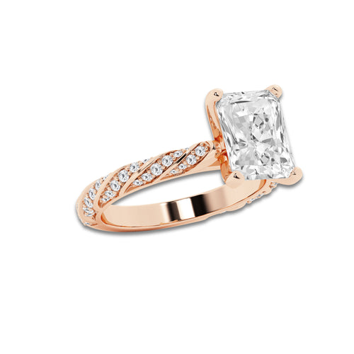 3.92 ctw Radiant Lab-Grown Diamond Twisted Band Engagement Ring in 14K Rose Gold for Women | Colorless E, VS1 Clarity, IGI Certified 3.50 ct Center Diamond
