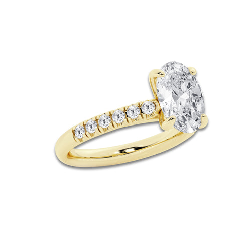 2.90 ctw Oval Lab-Grown Diamond Pave Engagement Ring in 14K Yellow Gold for Women | D Color, VVS1 Clarity, IGI Certified 2.50 ct Center Diamond