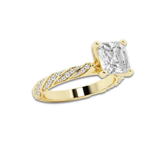3.44 ctw Asscher Lab-Grown Diamond Twisted Band Engagement Ring in 14K Yellow Gold for Women | Colorless D, VVS1 Clarity, IGI Certified 3.00 ct Center Diamond