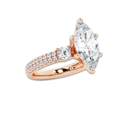 4.96 ctw Marquise Lab-Grown Diamond Three Stone Double Row Engagement Ring in 14K Rose Gold for Women | D Color, VVS1 Clarity, IGI Certified 4.00 ct Center Diamond