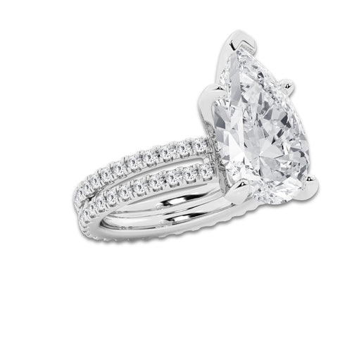 9.22 ctw Pear Lab-Grown Diamond Double Row Diamond Engagement Ring in 14K White Gold for Women | Colorless D, VVS1 Clarity, IGI Certified 8.00 ct Center Diamond