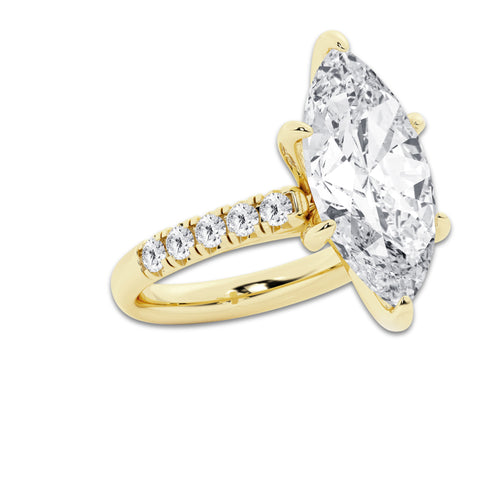 8.55 ctw Marquise Lab-Grown Diamond Pave Engagement Ring in 14K Yellow Gold for Women | E Color, VS1 Clarity, IGI Certified 8.00 ct Center Diamond