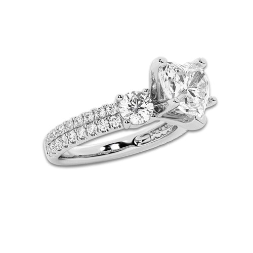 3.00 ctw Heart Lab-Grown Diamond Three Stone Double Row Engagement Ring in 14K White Gold for Women | E Color, VS1 Clarity, IGI Certified 2.00 ct Center Diamond