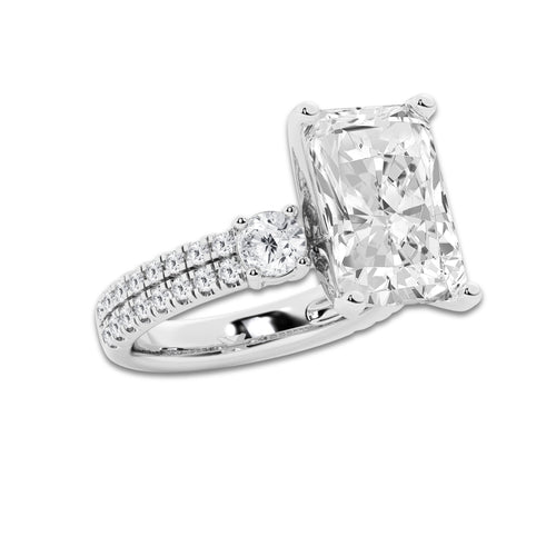 8.96 ctw Radiant Lab-Grown Diamond Three Stone Double Row Engagement Ring in Platinum for Women | D Color, VVS1 Clarity, IGI Certified 8.00 ct Center Diamond