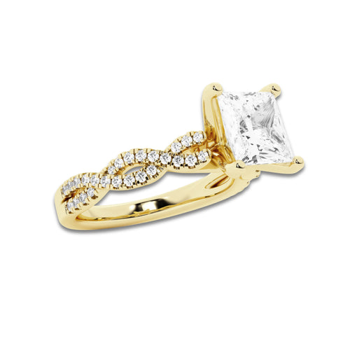 2.25 ctw Princess Lab-Grown Diamond Twisted Shank Engagement Ring in 14K Yellow Gold for Women | D Color, VVS1 Clarity, IGI Certified 2.00 ct Center Diamond