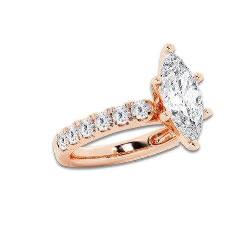 4.00 ctw Marquise Lab-Grown Diamond Split-Prong Set Side Stone Engagement Ring in 14K Rose Gold for Women | Colorless D, VVS1 Clarity, IGI Certified 3.00 ct Center Diamond