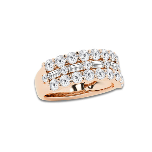 Briar 2 1/8 ctw Round & Baguette Lab Grown Diamond Triple Row Ring 18K Rose Gold, DE, VS1