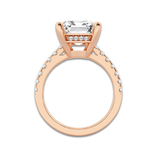 6.43 ctw Emerald Lab-Grown Diamond Hidden Halo Side Stone Engagement Ring in 18K Rose Gold for Women | Colorless D, VVS1 Clarity, IGI Certified 6.00 ct Center Diamond