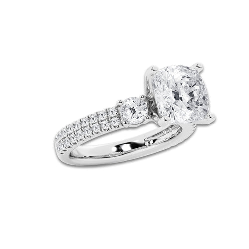 4.96 ctw Cushion Lab-Grown Diamond Three Stone Double Row Engagement Ring in Platinum for Women | E Color, VS1 Clarity, IGI Certified 4.00 ct Center Diamond