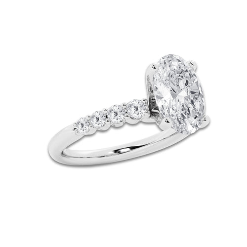 5.66 Ct Oval Lab-Grown Diamond Half Eternity Engagement Ring in 14K White Gold for Female, Colorless (D), VVS1 Clarity | IGI Certified, 5.00 Ct Center Diamond