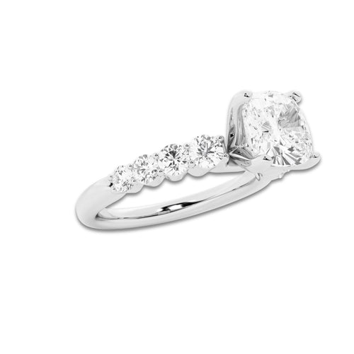 2.54 ctw Cushion Lab-Grown Diamond Side Stone Engagement Ring in 14K White Gold for Women | Colorless D, VVS1 Clarity, IGI Certified 2.00 Ct Center Diamond