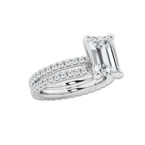 5.22 ctw Emerald Lab-Grown Diamond Double Row Diamond Engagement Ring in Platinum for Women | Colorless D, VVS1 Clarity, IGI Certified 4.00 ct Center Diamond