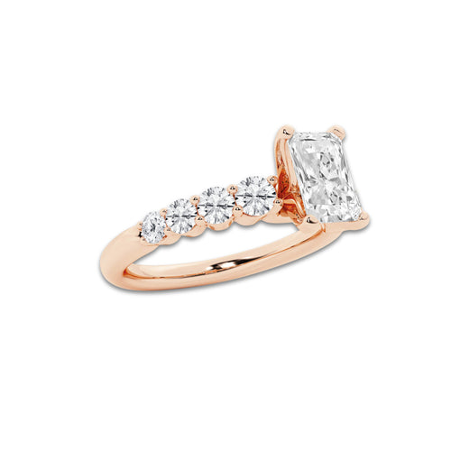 1.54 ctw Radiant Lab-Grown Diamond Side Stone Engagement Ring in 14K Rose Gold for Women | Colorless D, VVS1 Clarity, IGI Certified 1.00 Ct Center Diamond