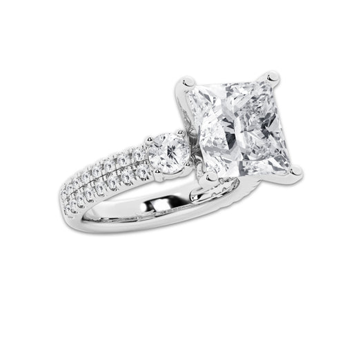 7.96 ctw Princess Lab-Grown Diamond Three Stone Double Row Engagement Ring in 14K White Gold for Women | E Color, VS1 Clarity, IGI Certified 7.00 ct Center Diamond