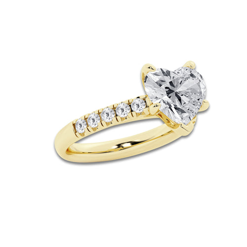 3.93 ctw Heart Lab-Grown Diamond Pave Engagement Ring in 14K Yellow Gold for Women | E Color, VS1 Clarity, IGI Certified 3.50 ct Center Diamond