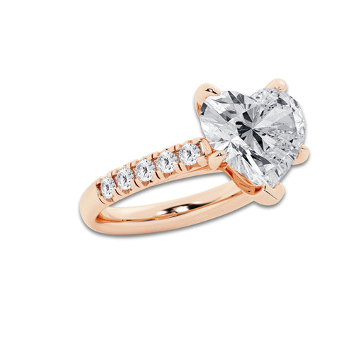 6.55 ctw Heart Lab-Grown Diamond Pave Engagement Ring in 14K Rose Gold for Women | D Color, VVS1 Clarity, IGI Certified 6.00 ct Center Diamond