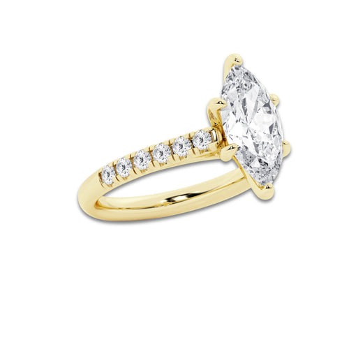 2.90 ctw Marquise Lab-Grown Diamond Pave Engagement Ring in 14K Yellow Gold for Women | D Color, VVS1 Clarity, IGI Certified 2.50 ct Center Diamond