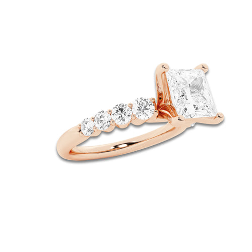 2.04 ctw Princess Lab-Grown Diamond Side Stone Engagement Ring in 14K Rose Gold for Women | Colorless E, VS1 Clarity, IGI Certified 1.50 Ct Center Diamond