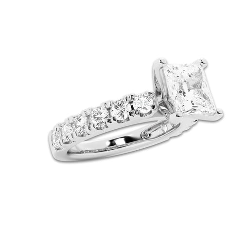 3.00 ctw Princess Lab-Grown Diamond Split-Prong Set Side Stone Engagement Ring in 14K White Gold for Women | Colorless E, VS1 Clarity, IGI Certified 2.00 ct Center Diamond
