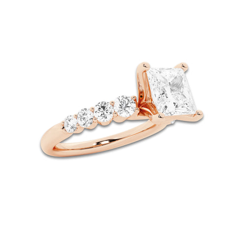 2.54 Ct Princess Lab-Grown Diamond Half Eternity Engagement Ring in 14K Rose Gold for Female, Colorless (E), VS1 Clarity | IGI Certified, 2.00 Ct Center Diamond