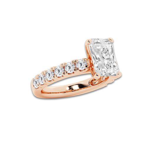 4.00 ctw Radiant Lab-Grown Diamond Split-Prong Set Side Stone Engagement Ring in 14K Rose Gold for Women | Colorless D, VVS1 Clarity, IGI Certified 3.00 ct Center Diamond