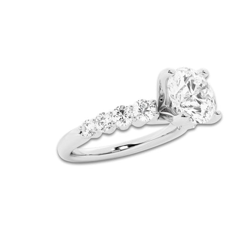 3.04 Ct Round Lab-Grown Diamond Half Eternity Engagement Ring in Platinum for Female, Colorless (E), VS1 Clarity | IGI Certified, 2.50 Ct Center Diamond