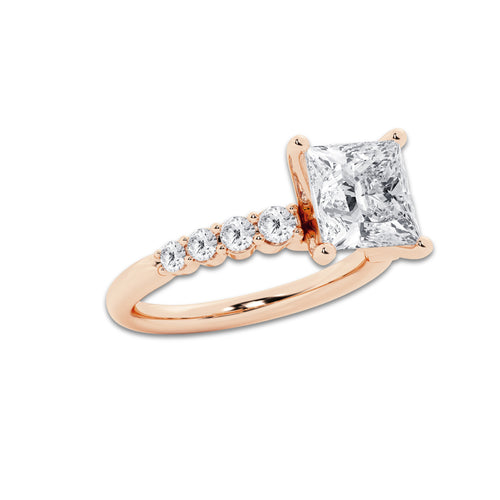 5.66 Ct Princess Lab-Grown Diamond Half Eternity Engagement Ring in 14K Rose Gold for Female, Colorless (D), VVS1 Clarity | IGI Certified, 5.00 Ct Center Diamond