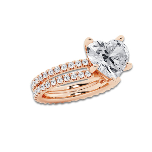 6.22 ctw Heart Lab-Grown Diamond Double Row Diamond Engagement Ring in 14K Rose Gold for Women | Colorless D, VVS1 Clarity, IGI Certified 5.00 ct Center Diamond