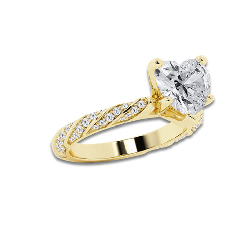 3.44 ctw Heart Lab-Grown Diamond Twisted Band Engagement Ring in 14K Yellow Gold for Women | Colorless D, VVS1 Clarity, IGI Certified 3.00 ct Center Diamond