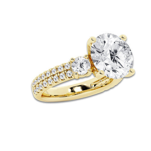6.96 ctw Round Lab-Grown Diamond Three Stone Double Row Engagement Ring in 14K Yellow Gold for Women | E Color, VS1 Clarity, IGI Certified 6.00 ct Center Diamond