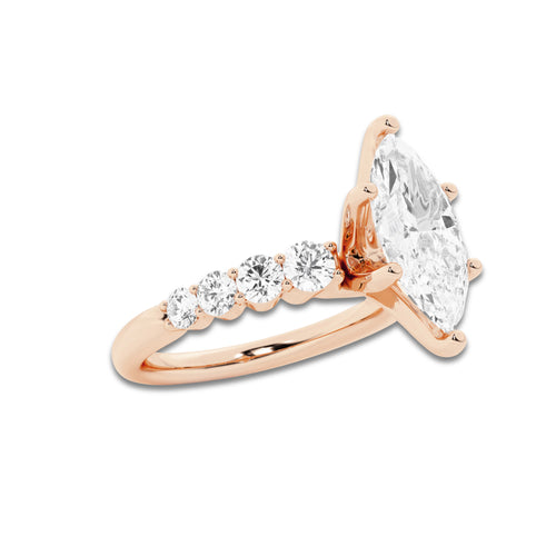 2.54 ctw Marquise Lab-Grown Diamond Side Stone Engagement Ring in 14K Rose Gold for Women | Colorless E, VS1 Clarity, IGI Certified 2.00 Ct Center Diamond